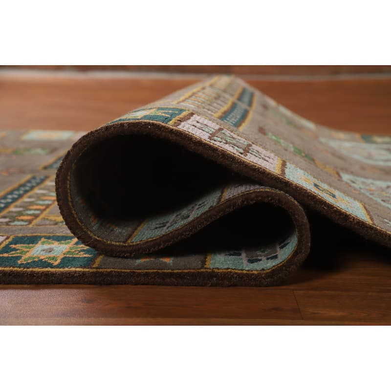 Hand Knotted Oriental 100% Wool Carpet Traditional Tribal Brown Heriz (serapi) Runner Rug - 9' 11'' X 4' 0''