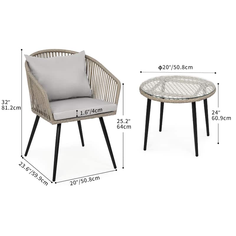 Moasis Wicker Bistro Set Outdoor Furniture - 3 Pcs