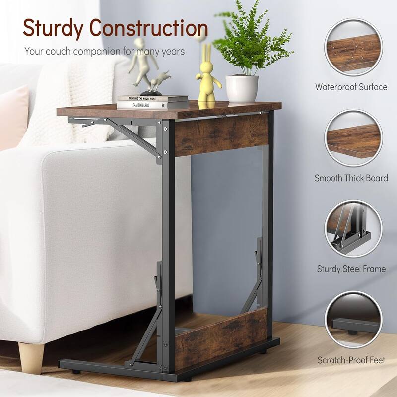 24" Folding C Shaped End Table, Small Sofa Side Laptop Desk