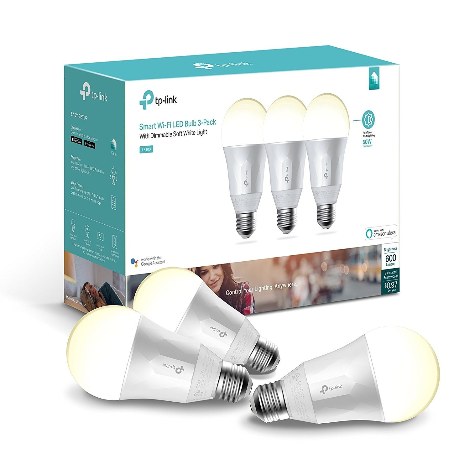 Tp-Link Usa Corporation - 3-Pack Smart Wi-Fi A19 Led Bulb, 2700K Dimmable  White, No Hub Required, 50W Equi - Bed Bath & Beyond - 21435391