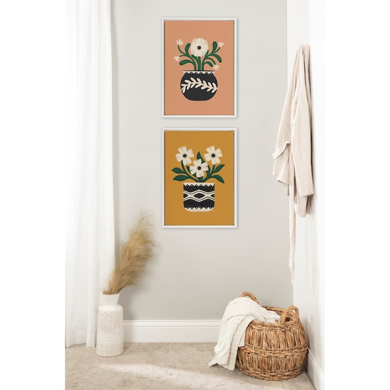 Sylvie Beaded Flower Gold Terra Frame Canvas Art Set by Carey Copeland