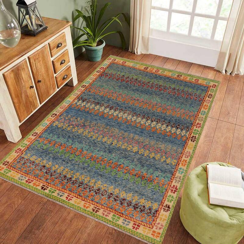 Eclectic Balochi Warner Blue/Beige Hand Knotted Wool Rug - 4'11'' x 6'6''