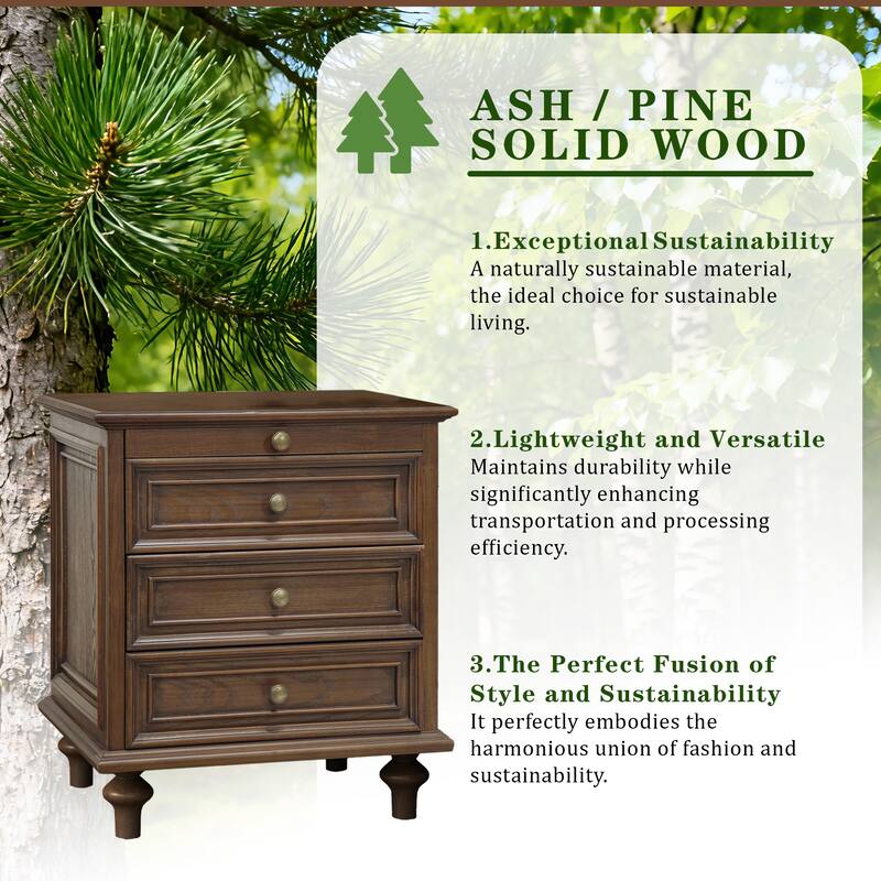 Nightstands Set of 2 with 4 Drawer,Wood Storage End Table with Hidden Pull-Out Shelf, 4 Solid Wood Feet and Metal Handle