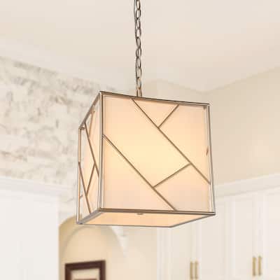Mid-century Modern 4-light Chandelier Fabric Shade Square Ceiling Lights - W11'' x H11'' x H74''