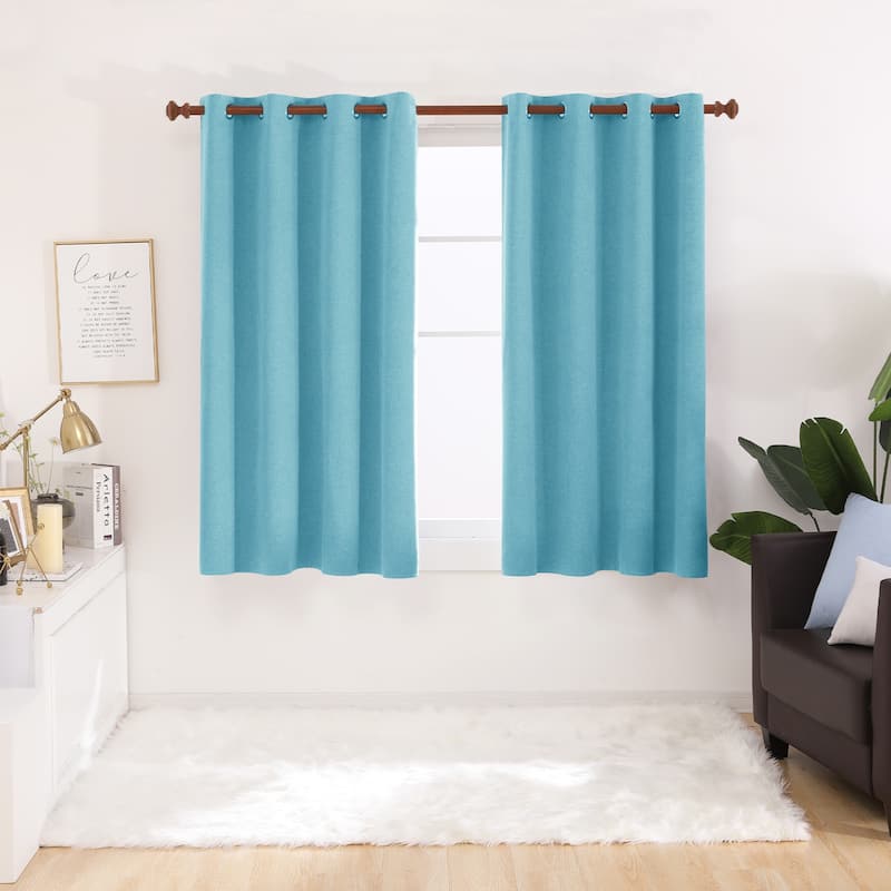 Deconovo Total Blackout Faux Linen Curtains 2 Panels - 52W x 63L - Turquoise