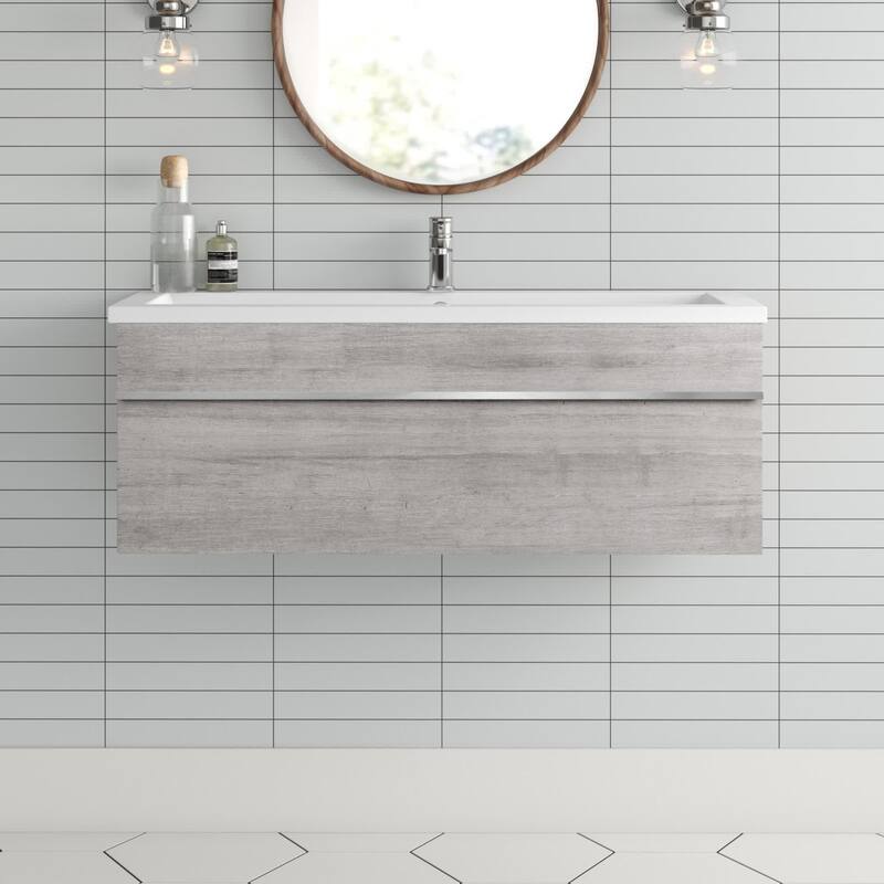 Trough Collection 42" Wall Mount Cultured Marble Top Bathroom Vanity with Sink and Drawer