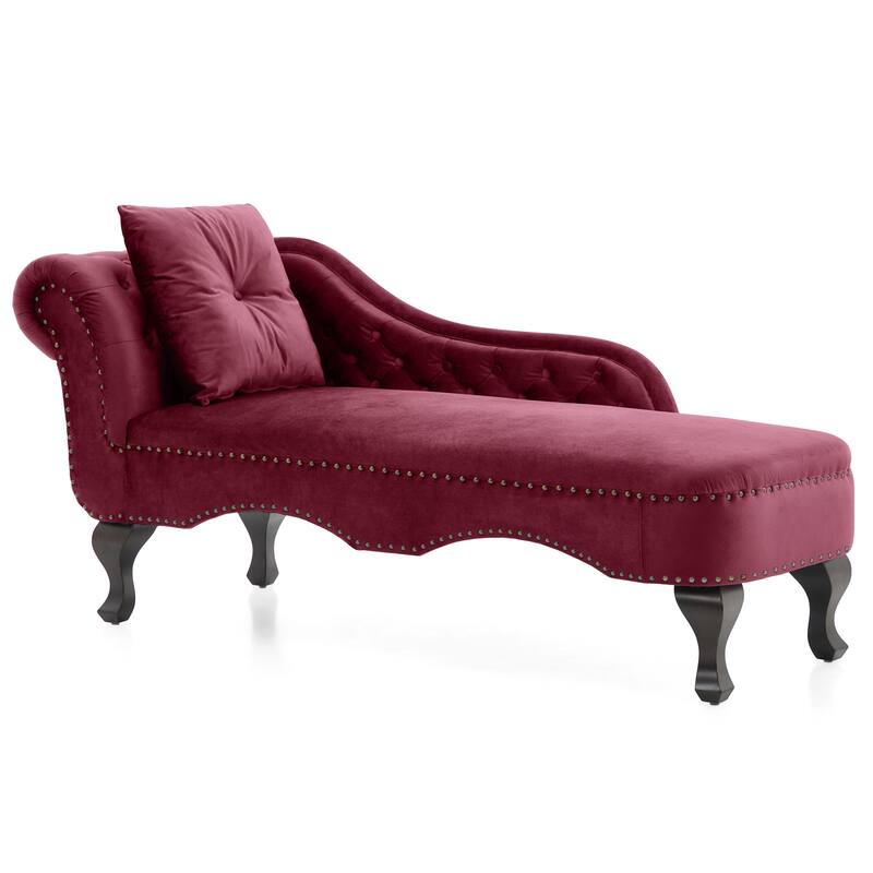 Christopher Knight Home - Bressi Modern Velvet Upholstered Chaise Lounge with Tufted Backrest, Nailhead Trim & Pillow