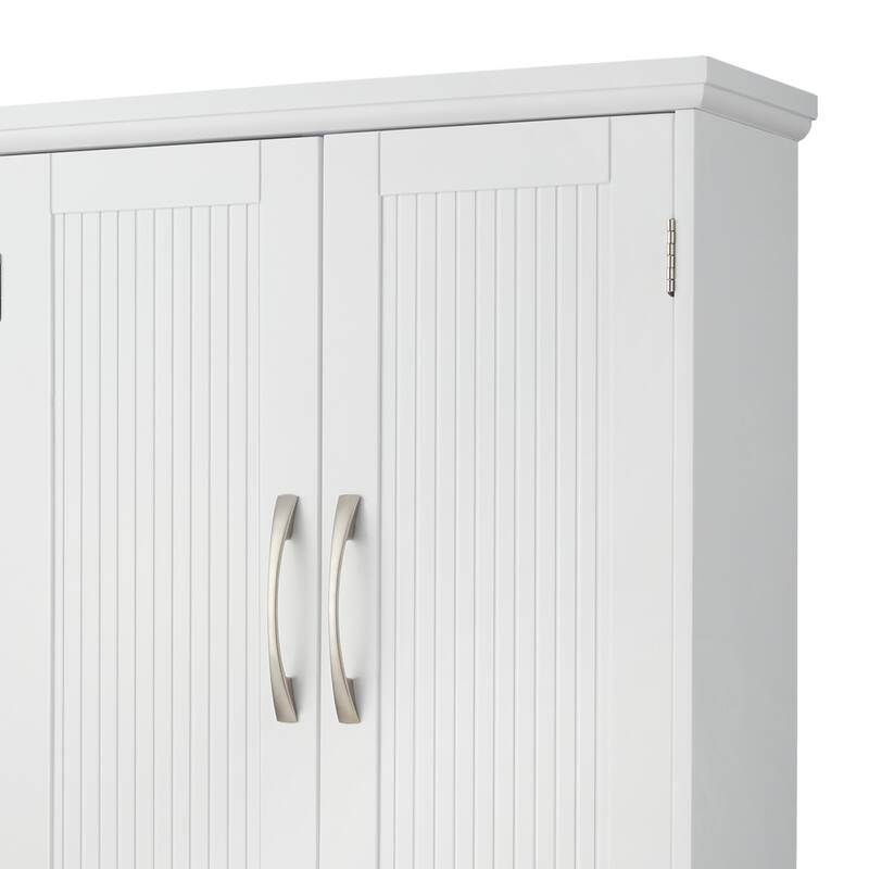 Teamson Home Removable Wall Cabinet with Beadboard Doors & Adjustable Shelf, White Storage for Bathroom, Kitchen or Laundry Room
