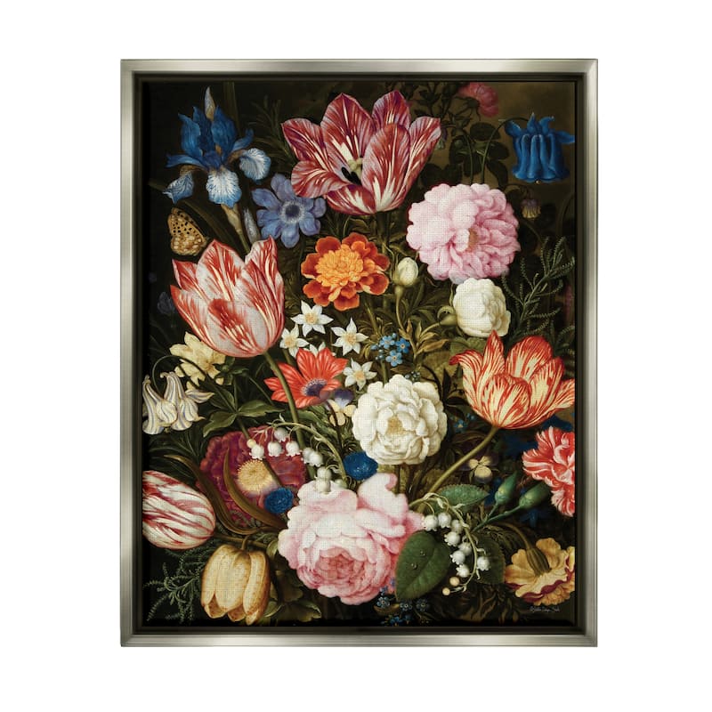 Stupell Mixed Vintage Bouquet Framed Floater Canvas Wall Art Design by Stellar Design Studio - 17 x 21 - Grey