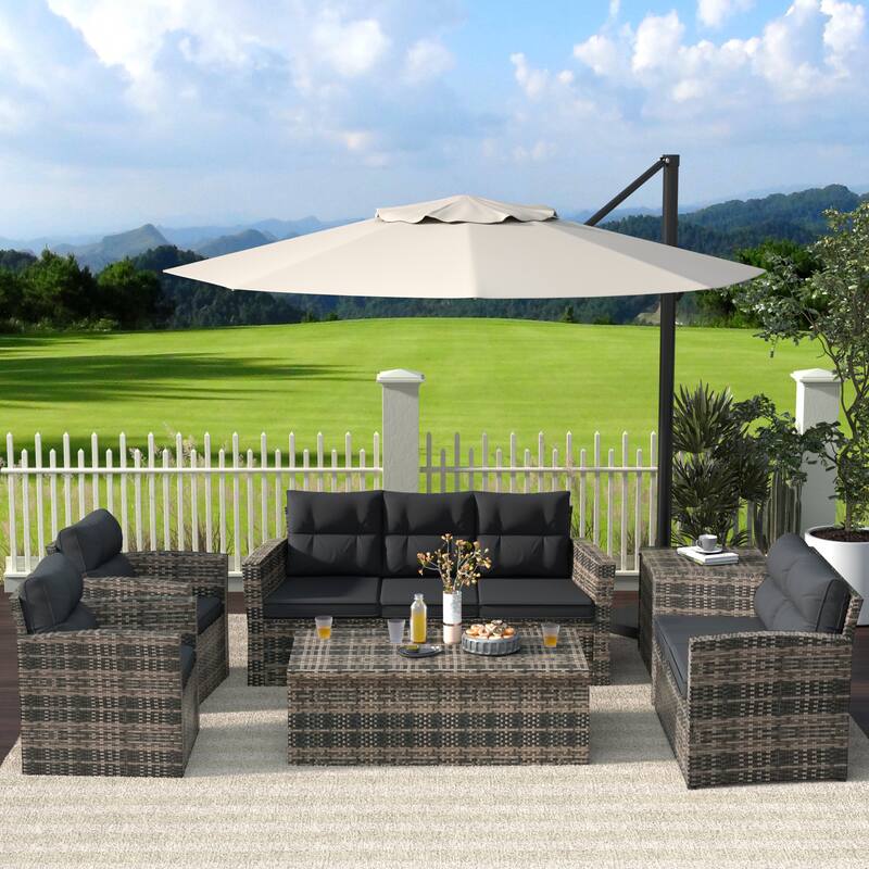 Wess 6-Piece Outdoor Patio Conversation Set with Storage and Cushions - Grey