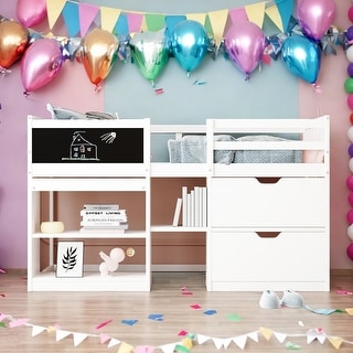 Twin Size Modern Low Loft Bed With Rolling Desk,Shelf and Drawers,Sturdy Construction