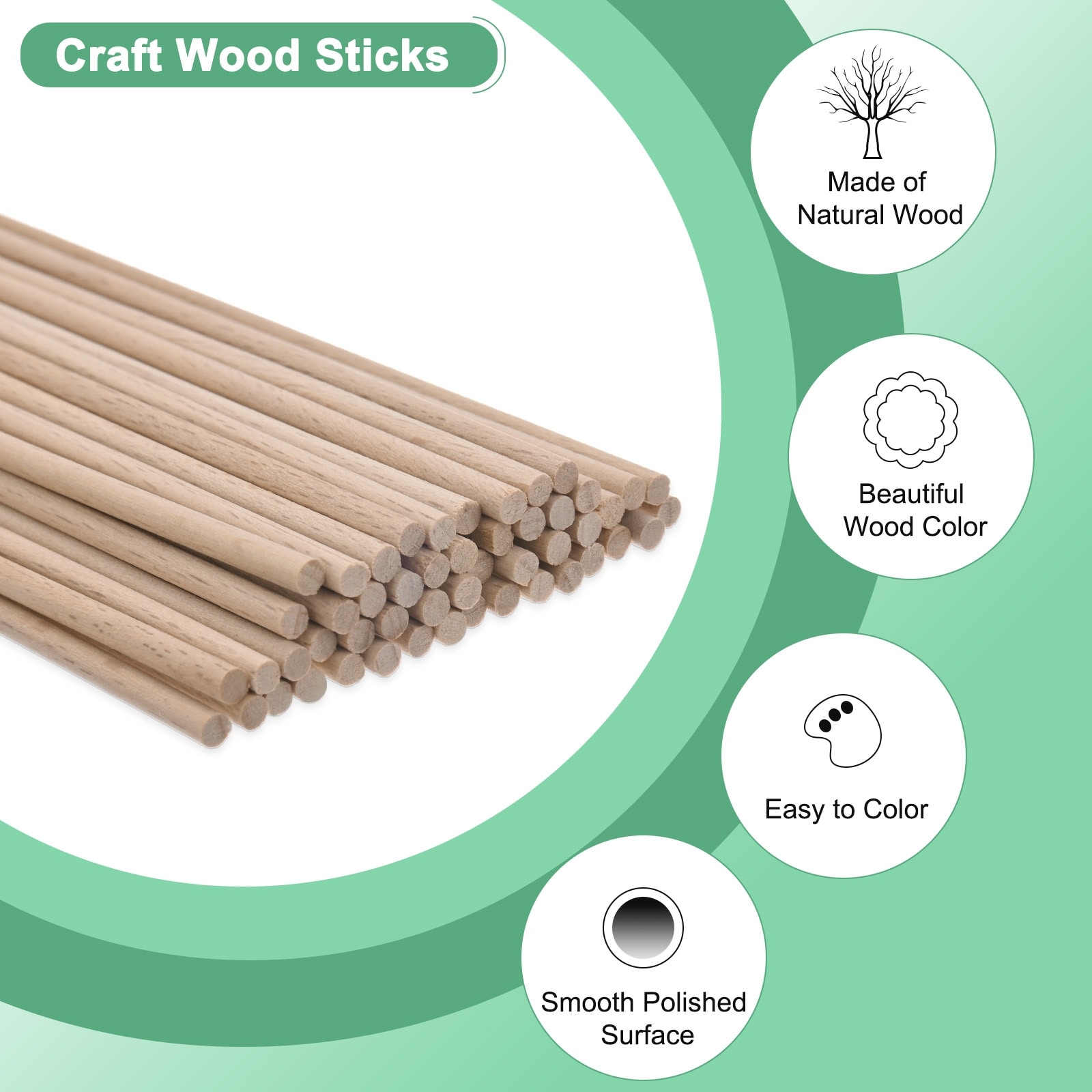 Dowel Rods Wood Sticks, Wooden Dowel Rods, Unfinished Hardwood Sticks, Precut Dowels for Crafting/DIYers/Make Baking/Decorating