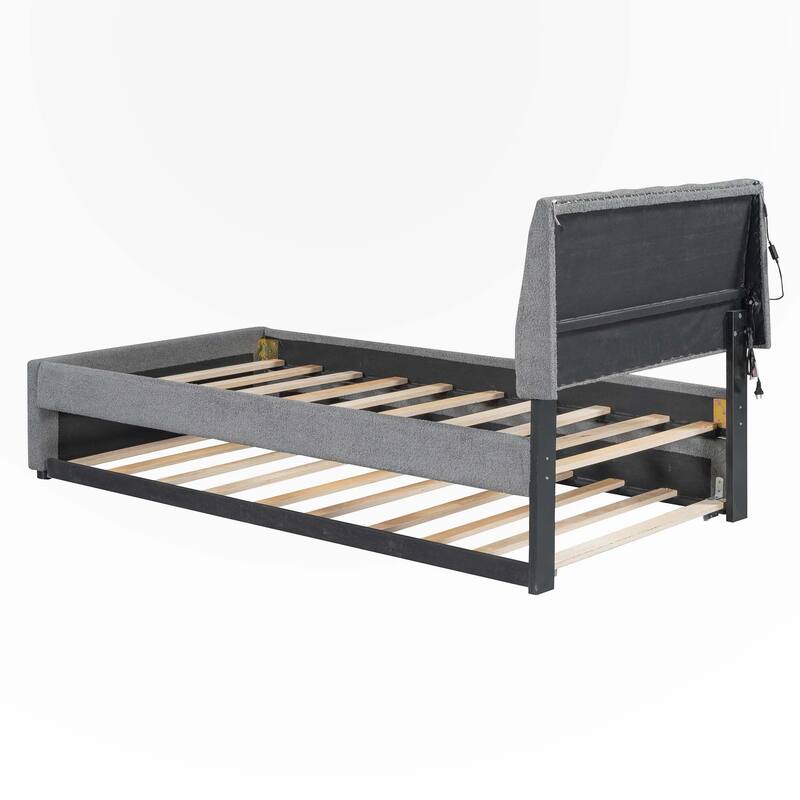 Teddy Fleece Upholstered Platform Bed with Trundle