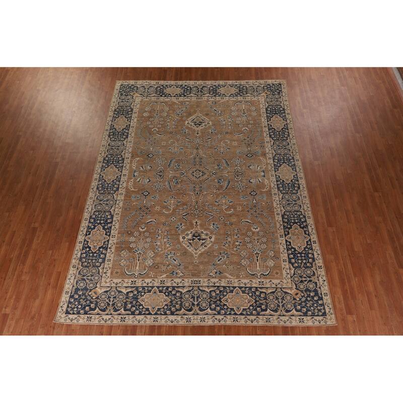 Vegetable Dye Floral Oushak Turkish Area Rug Hand-Knotted Wool Carpet - 9'3" x 12'5"