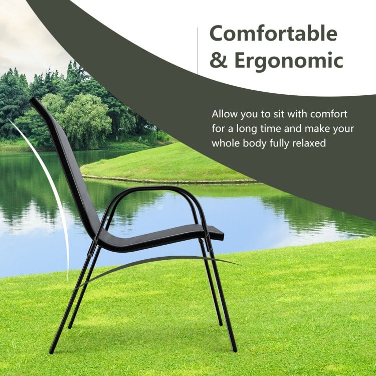 4 Pieces Stackable Patio Dining Chairs Set with Armrest - 29" x 21.5" x 35.5" (L x W x H)