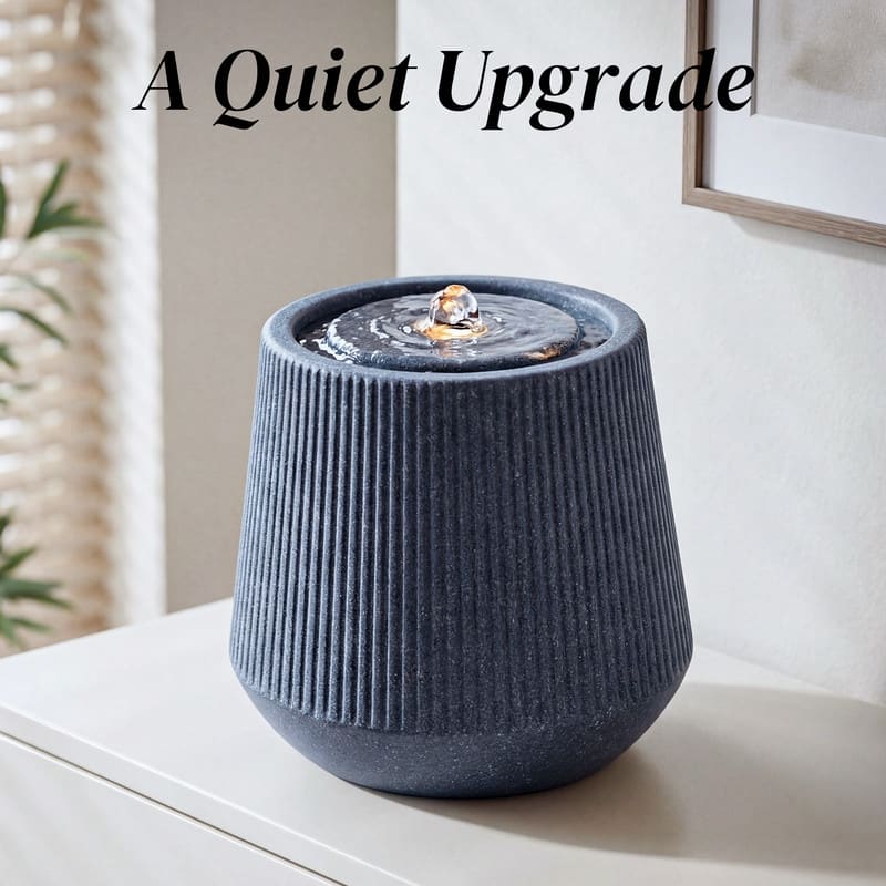 1.5lbs Easy to Move Ribbed Grey Fountain with Pump LED Light Indoor Outdoor Use