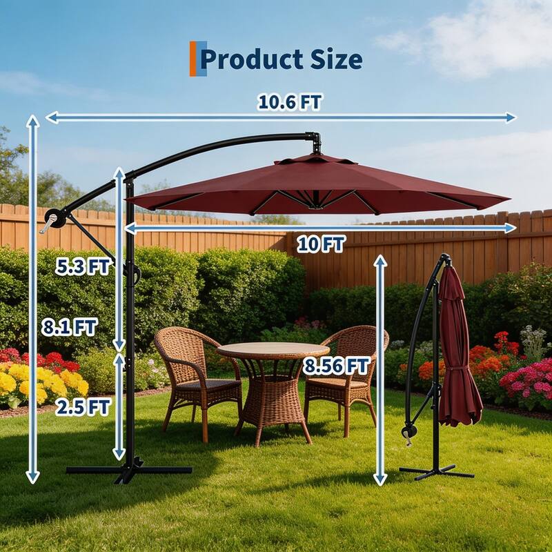 10 ft Offset Patio Umbrella, with with Easy Lift & Tilt Adjustment