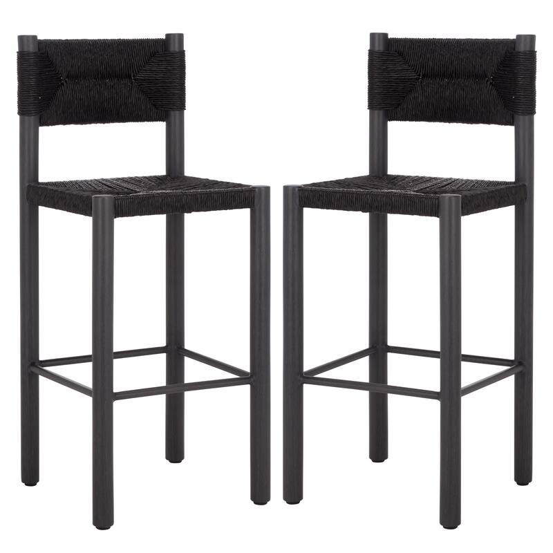 SAFAVIEH Couture Outdoor Patio Furniture Romona 30-inch Barstool, Fully Assembled (Set of 2) - 18"W x 20"D x 43"H - Black