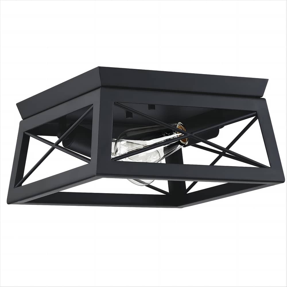 2-Light Ceiling Matte Black Lights Flush Mount Fixtures