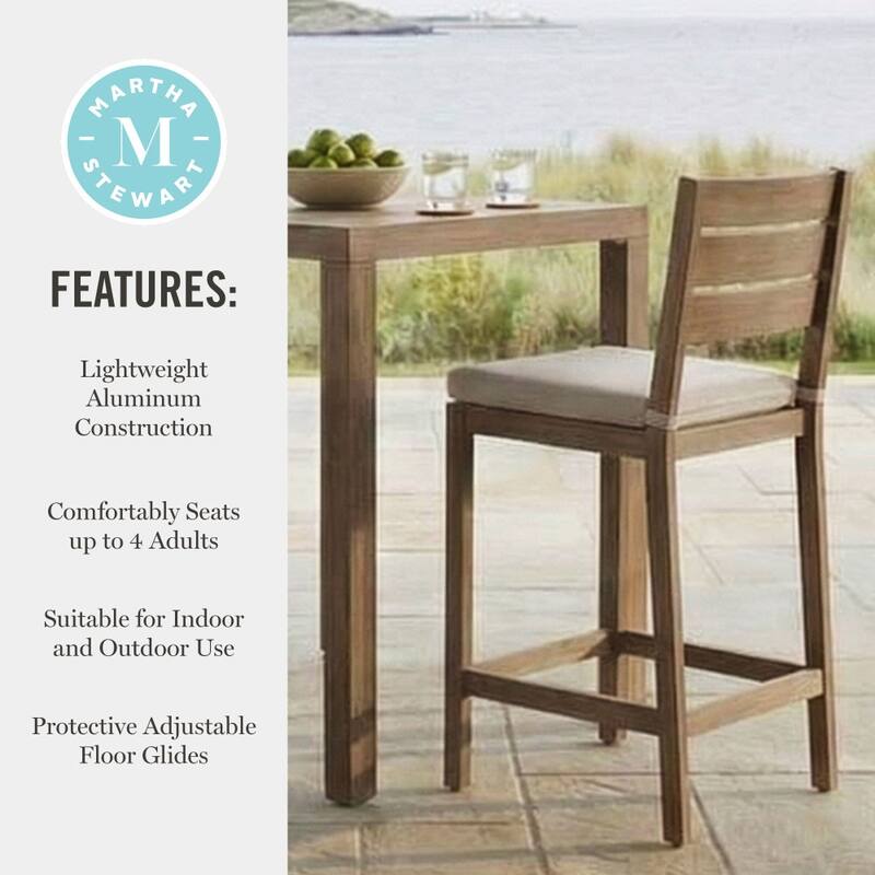 Martha Stewart All-Weather Bar Height Patio Set with 35.5" Square Slat Top Table and 2 Stools - 19.5"W x 22.5"D x 44.5"H
