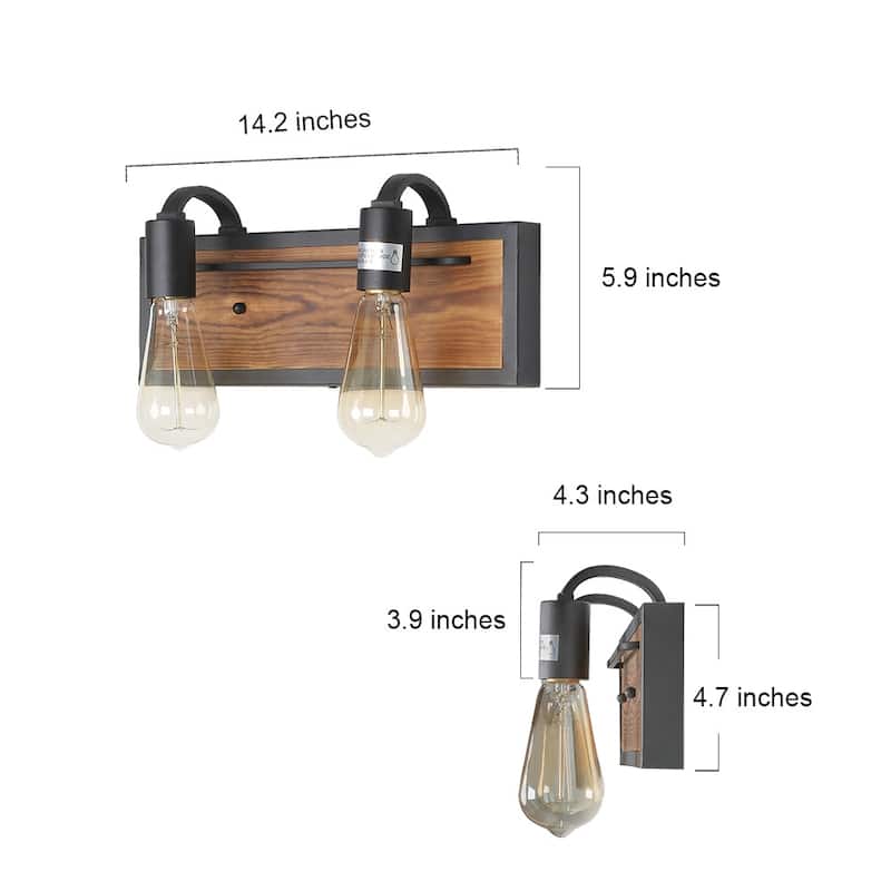 Carbon Loft Astrid 2-light Rustic Wall Lighting Wall Lamps Wood Wall Sconces - W14"* H 5.9"* E 4.3"