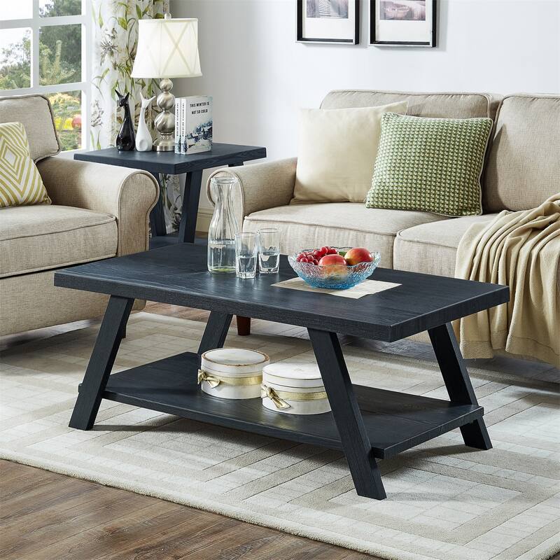 Contemporary Wood Coffee Table with Shelf - Black