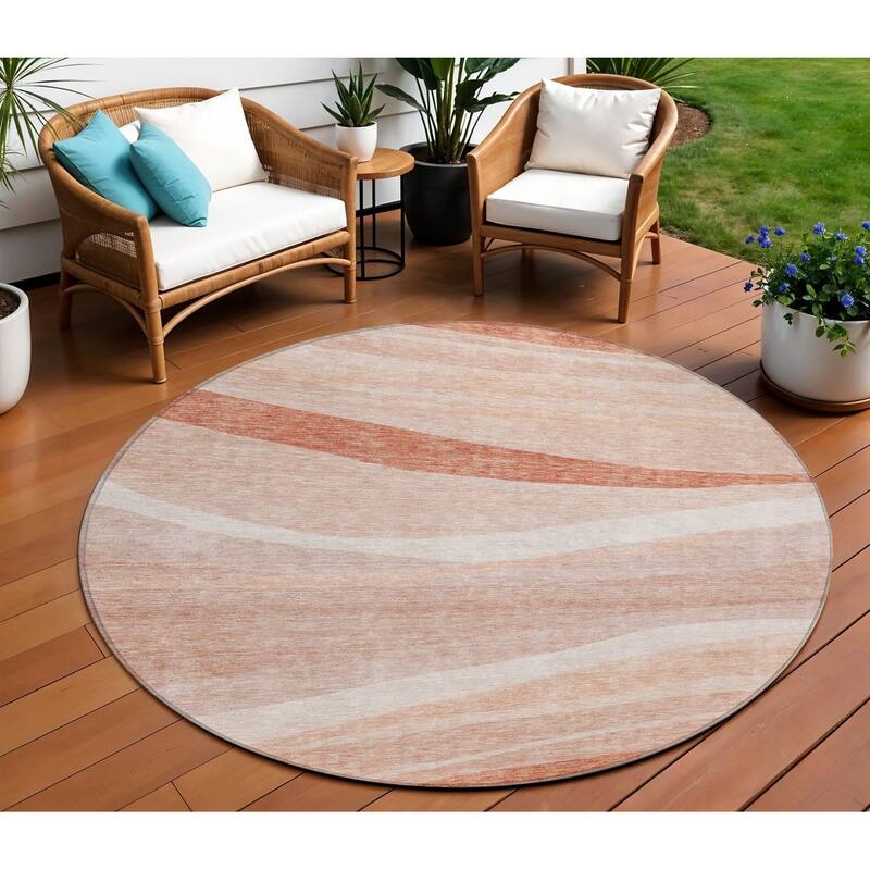 HomeRoots Abstract Transitional Rectangle Outdoor Rug - 8' Round