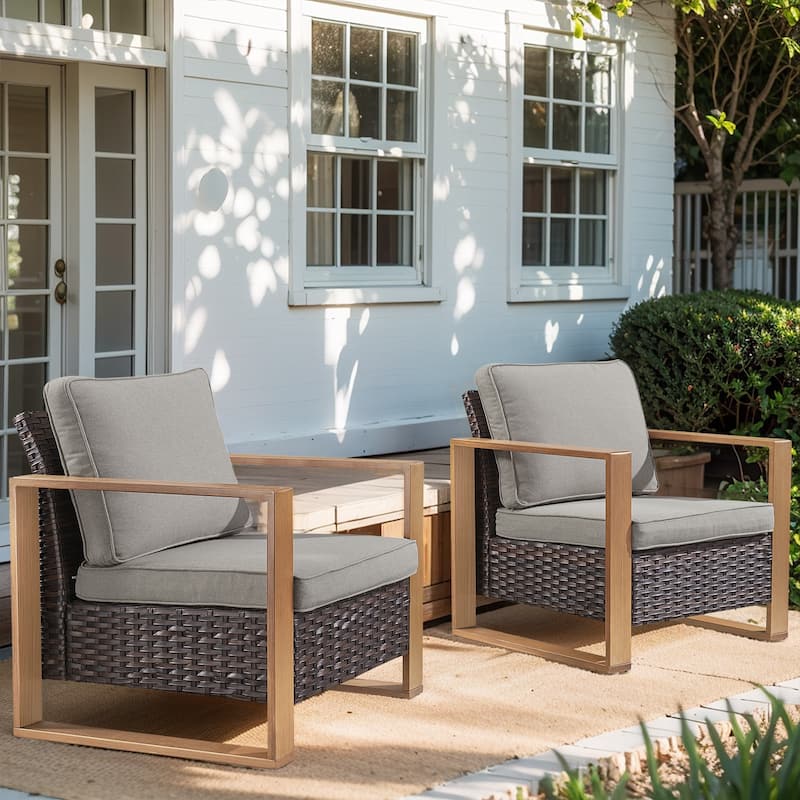 Gymojoy Outdoor Club Chair with Soft Cushion - Brown - Grey