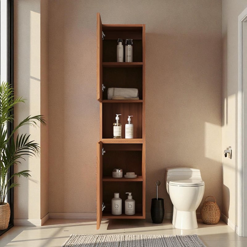 59" Tall Wall Mounted Bathroom Cabinet with Doors & Shelves, Narrow Waterproof Storage Cabinet for Small Spaces