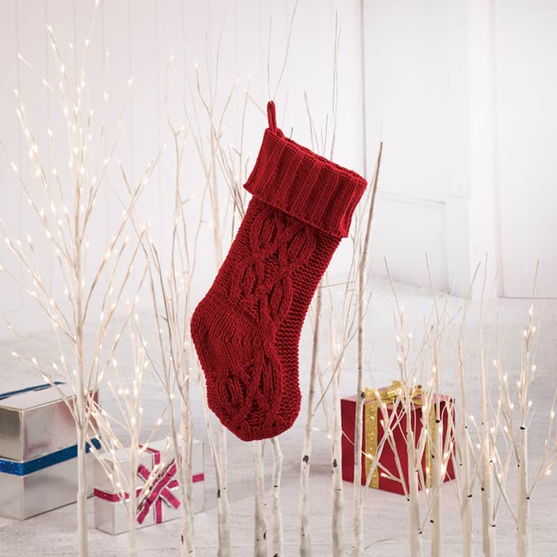 Glitzhome 24"L Knitted Christmas Stocking With Pom Pom Ball