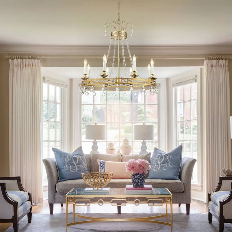8 - Light Modern Empire Wagon Wheel Chandelier - 33.5 in. W x 114.2 in. H