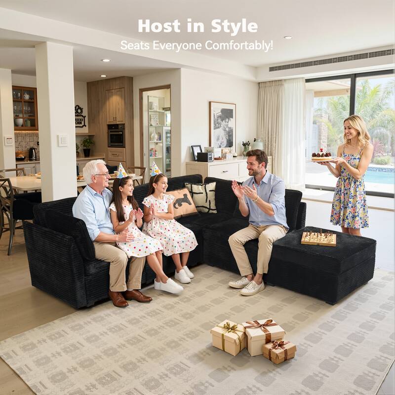 HOOOWOOO Modular Upholstery Fabric Sofa Couch with Ottoman
