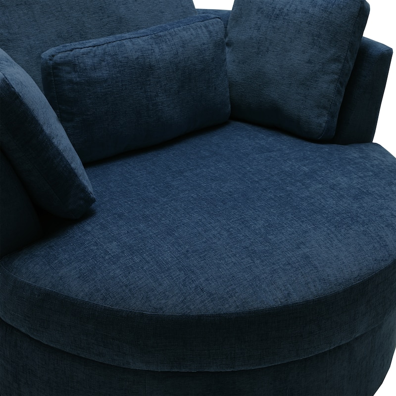 Upholstered Swivel Accent Chair with Wooden Tray Storage Ottoman