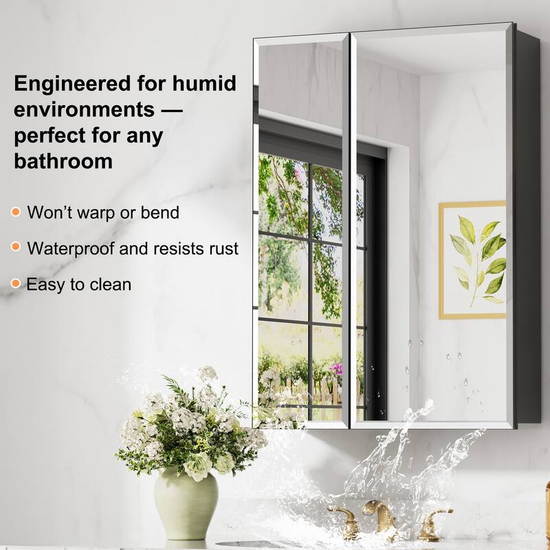 Belle Medicine Cabinet with Mirror, Adjustable Shelves, Recessed or Wall Mount