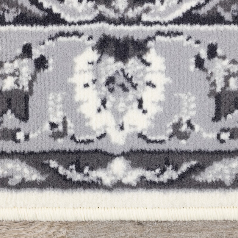 Florence Collection - Cream/Grey Traditional Border Rug - 4'7" x 6'7"