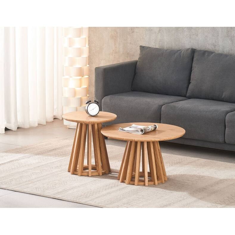Mid-Century Round Nesting Side Coffee Table Set (Set of 2) - Blonde - 24x14 16x17