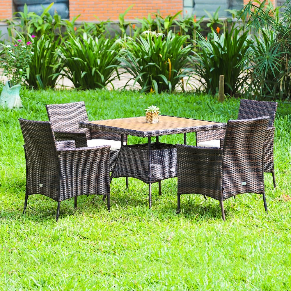 Costway 5PCS Patio Rattan Dining Furniture Set Arm Chair Wooden Table - See details