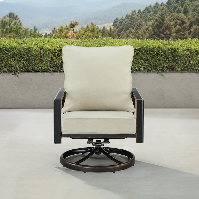Pair of Black Aluminum Deep Seating Swivel Rocker Club Chairs with Cushions
