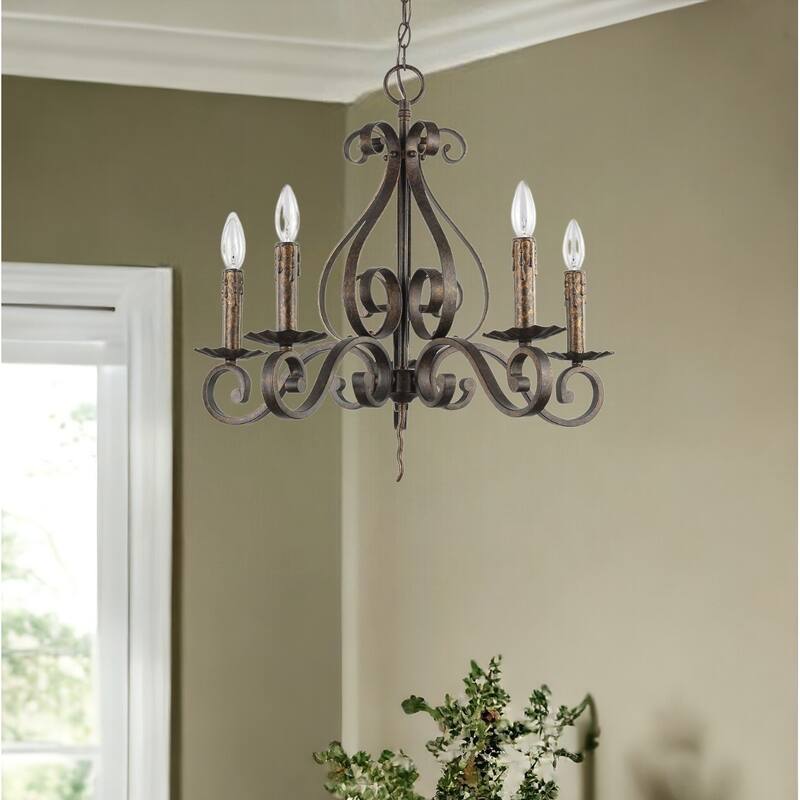 HomeRoots Brown Candle Style Five Light Metal Dimmable Chandelier - 24' X '21.5' X '24 - 24' X '21.5' X '24