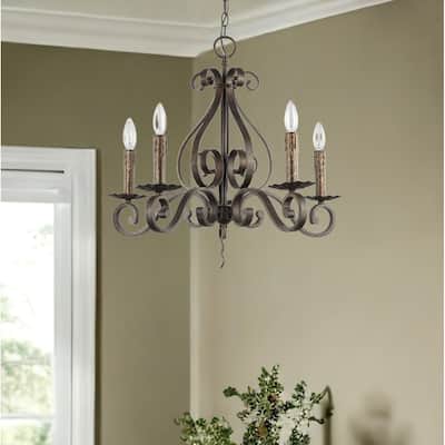 HomeRoots Brown Candle Style Five Light Metal Dimmable Chandelier - 24' X '21.5' X '24