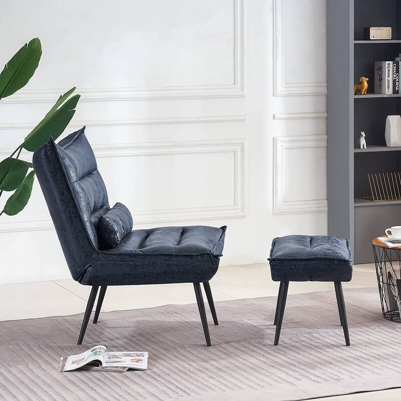 MCombo Modern Chair with Ottoman, Bronzing Fabric Upholstered Leisure Chairs