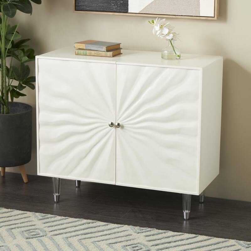 Wooden 2 Door Cabinet with Silver Knobs and Legs - White - Roche River Decor