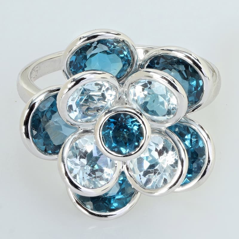 Miadora 7 1/3ct TGW London and Sky Blue Topaz Flower Ring Sterling Silver