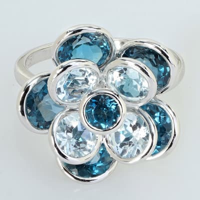 Miadora 7 1/3ct TGW London and Sky Blue Topaz Flower Ring Sterling Silver