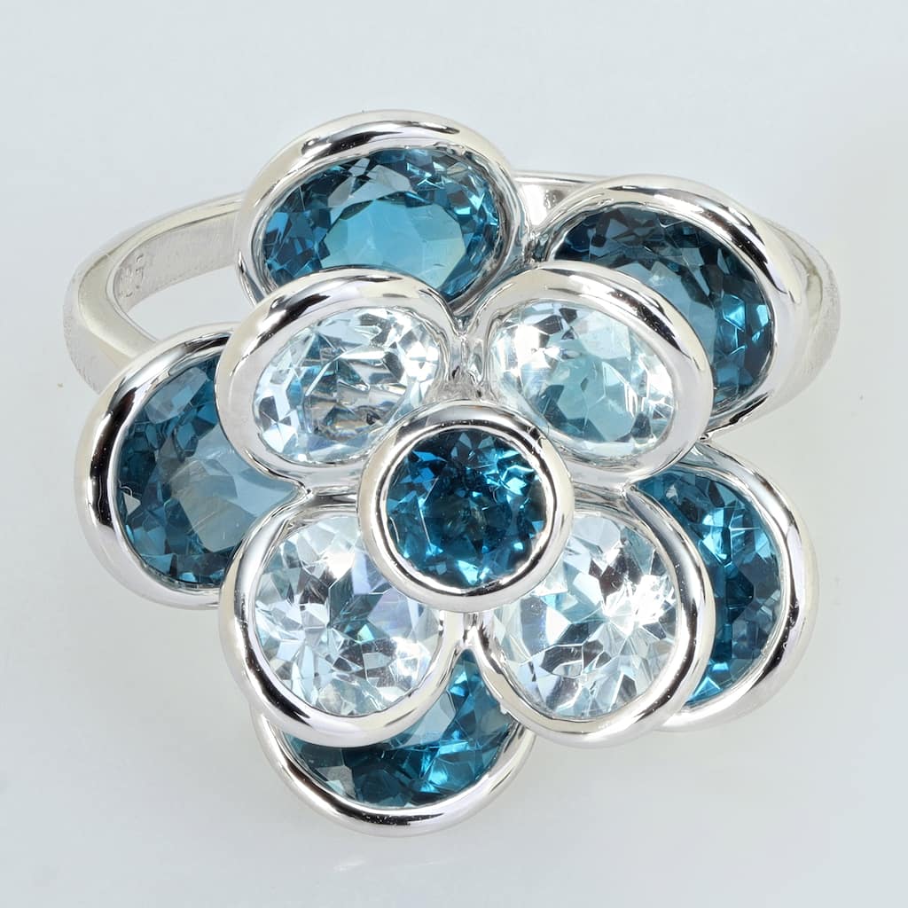 Miadora 7 1/3ct TGW London and Sky Blue Topaz Flower Ring Sterling Silver
