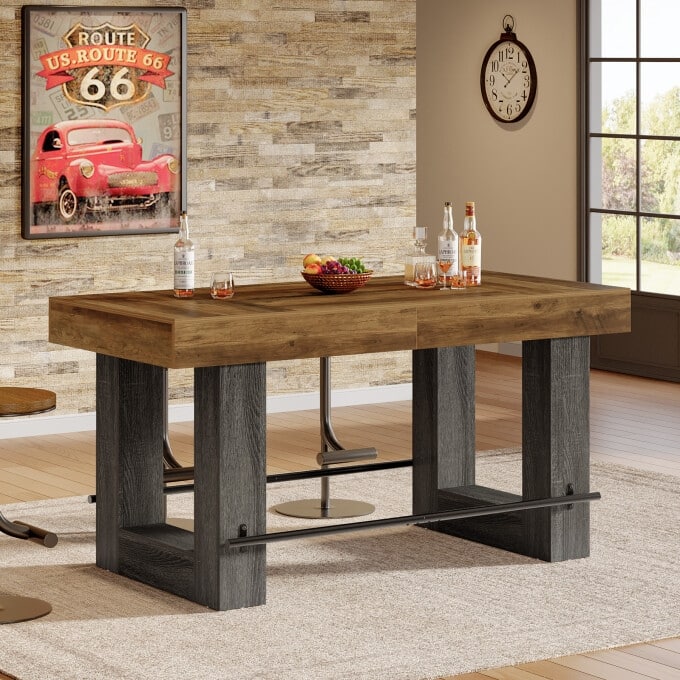 63-Inch Counter Height Bar Table, Industrial High Top Dining Table