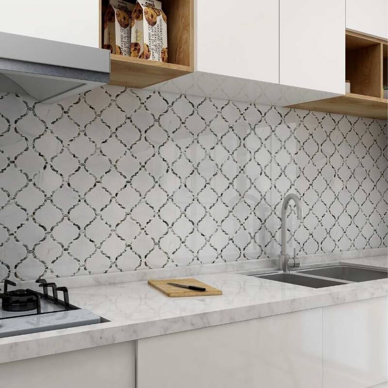Tahitian Pearl 14in x 14.5in Glass Mosaic Backsplash Wall Tile