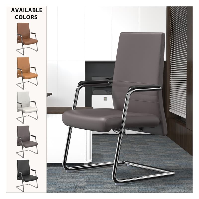 LeisureMod Aleen Office Chair with Upholstered Seat and Metal Armrest