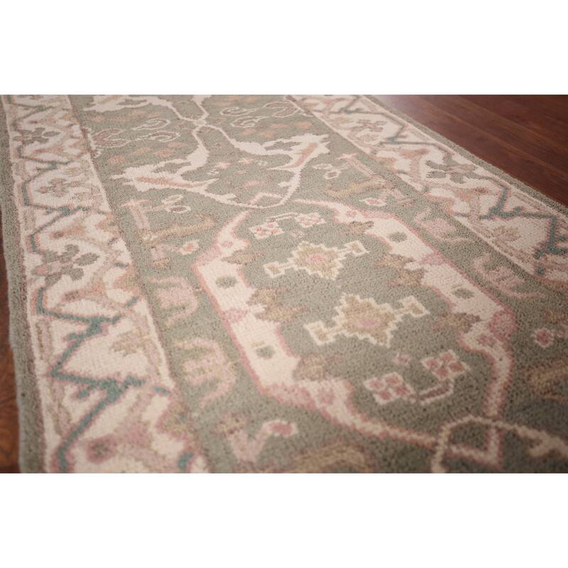 Green Oushak Oriental Runner Rug Handmade Wool Carpet - 2'7"x 9'11"