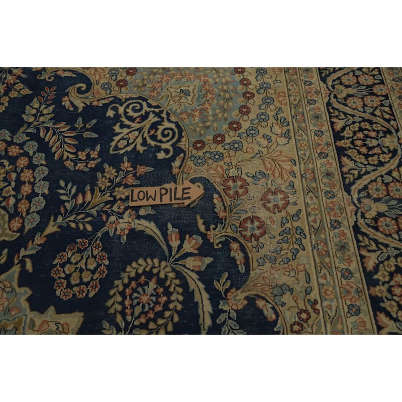 Hand Knotted Oriental 100% Wool Carpet Traditional Floral Navy Blue & Blues Kerman Area Rug - 13' 4'' X 10' 0''